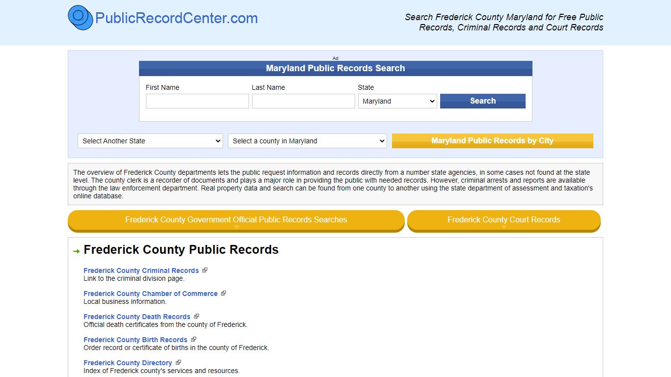 Frederick County Maryland Free Public Records - Court ...