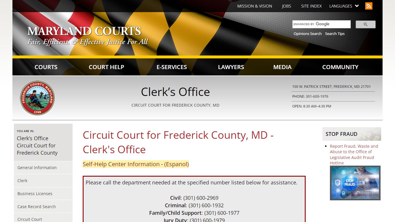 Circuit Court for Frederick County, MD - Clerk's Office ...